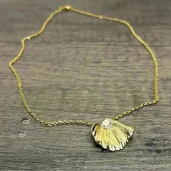 Gold Tone Sea Shell Decorated with Crystals Necklace - Picture 2 of 5